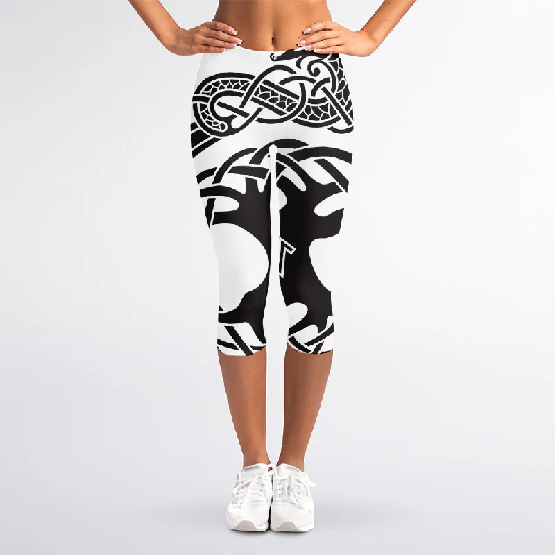 Huge Discounts Scandinavian Yggdrasil Print Women's Capri Leggings