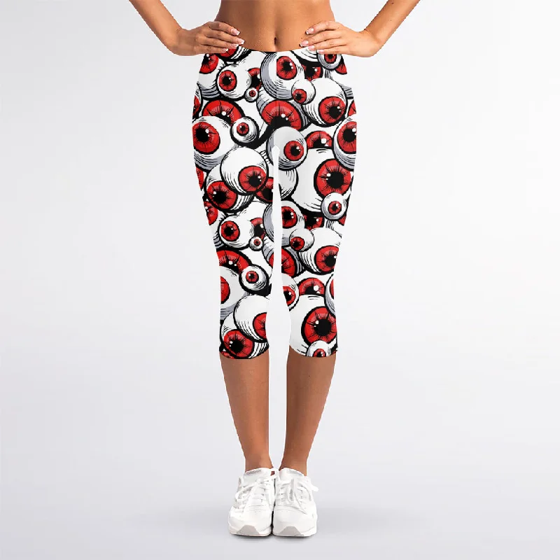 Daily Deals Scary Red Eyeball Pattern Print Women's Capri Leggings