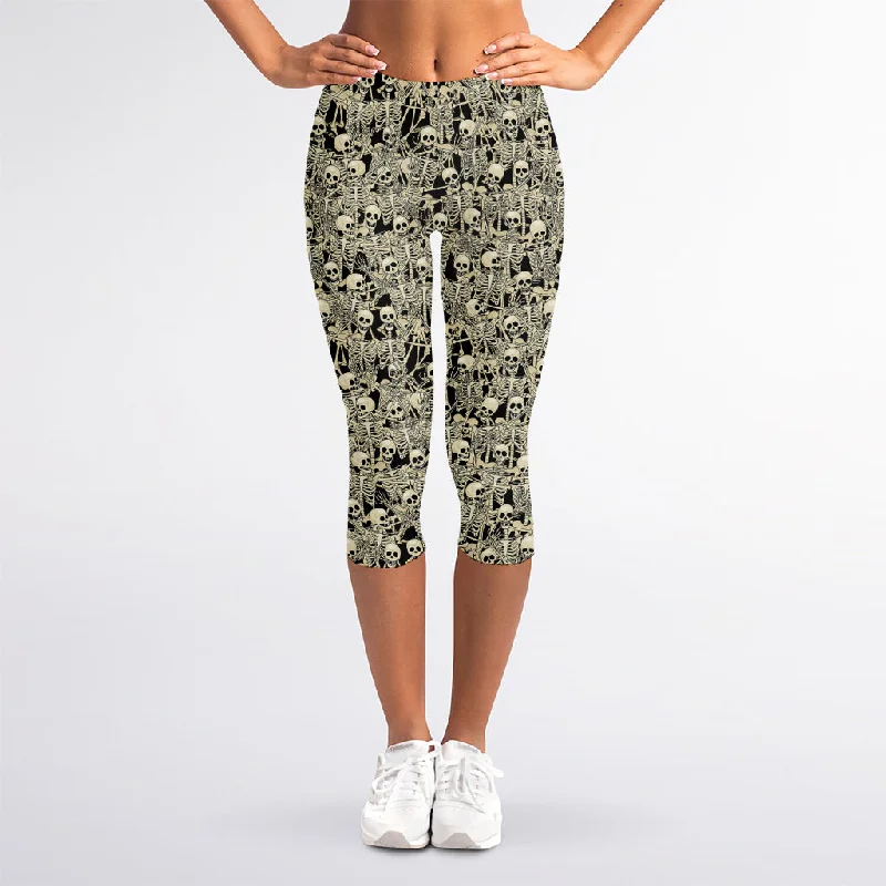 Big Discounts Scary Skeleton Pattern Print Women's Capri Leggings