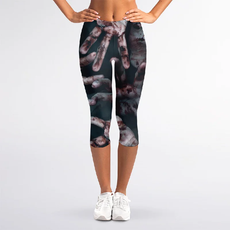Amazing Deals Scary Zombie Hands Print Women's Capri Leggings