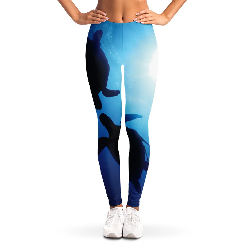 Final Sale Sea Turtle Family Underwater Print Women's Leggings