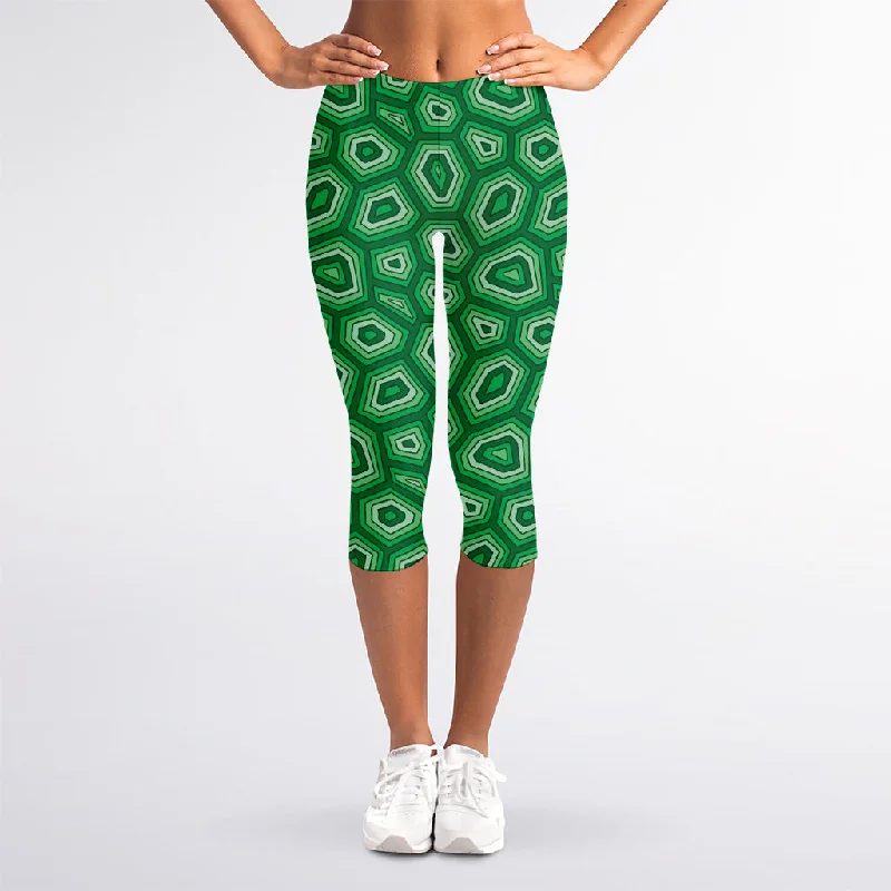 Deal Explosion Sea Turtle Shell Pattern Print Women's Capri Leggings