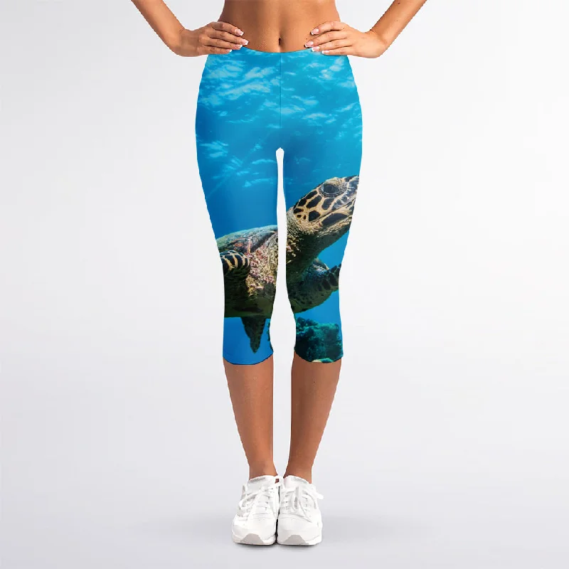 Special Buy Sea Turtle Underwater Print Women's Capri Leggings