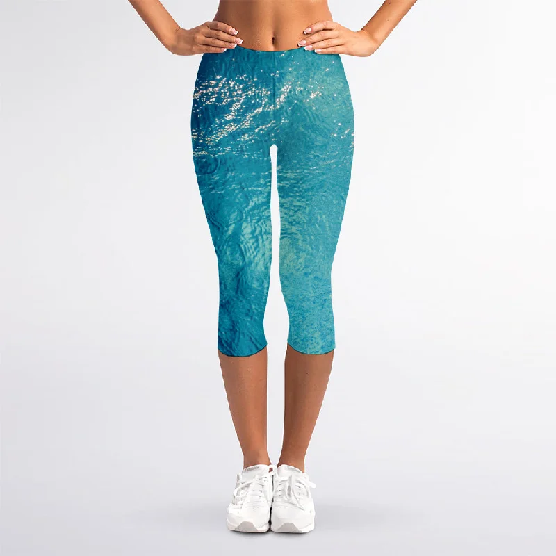 Savings Spectacular Sea Water Surface Print Women's Capri Leggings