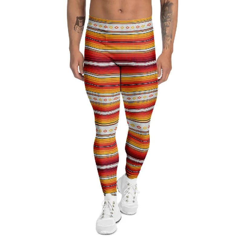 Major Savings Serape Ethnic Boho Stripes Mexican Orange Print Men's Leggings