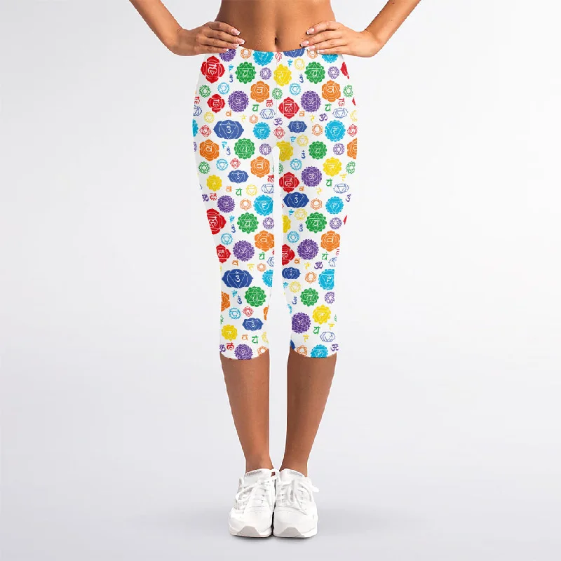 Instant Savings Seven Chakra Symbols Pattern Print Women's Capri Leggings
