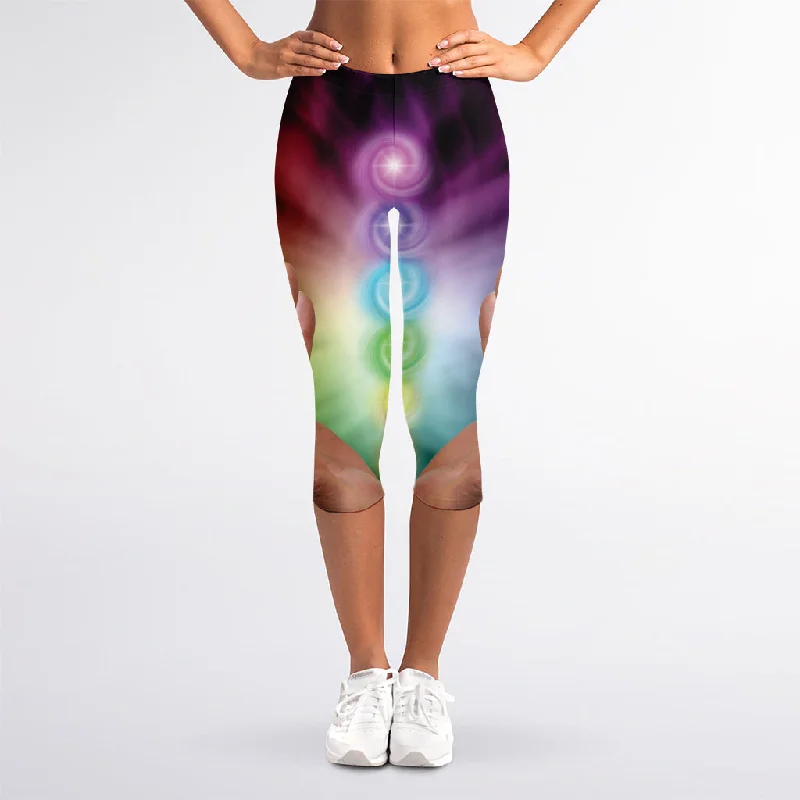 Blowout Sale Seven Chakras Energy Print Women's Capri Leggings