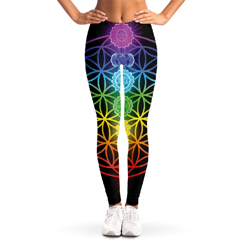 Unmissable Offer Seven Chakras Flower Of Life Print Women's Leggings