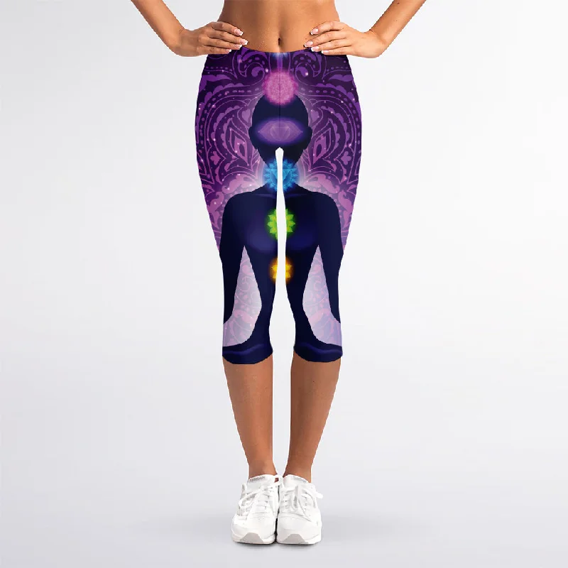 Referral Discount Seven Chakras Mandala Print Women's Capri Leggings