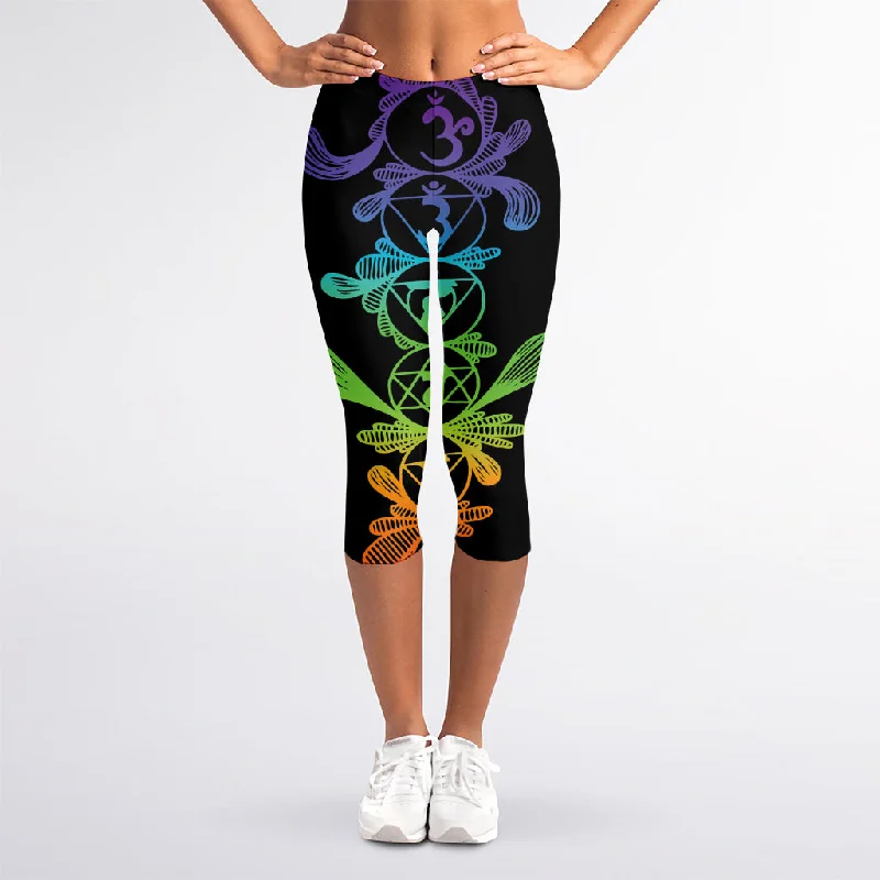 Anniversary Sale Seven Spiritual Chakras Print Women's Capri Leggings