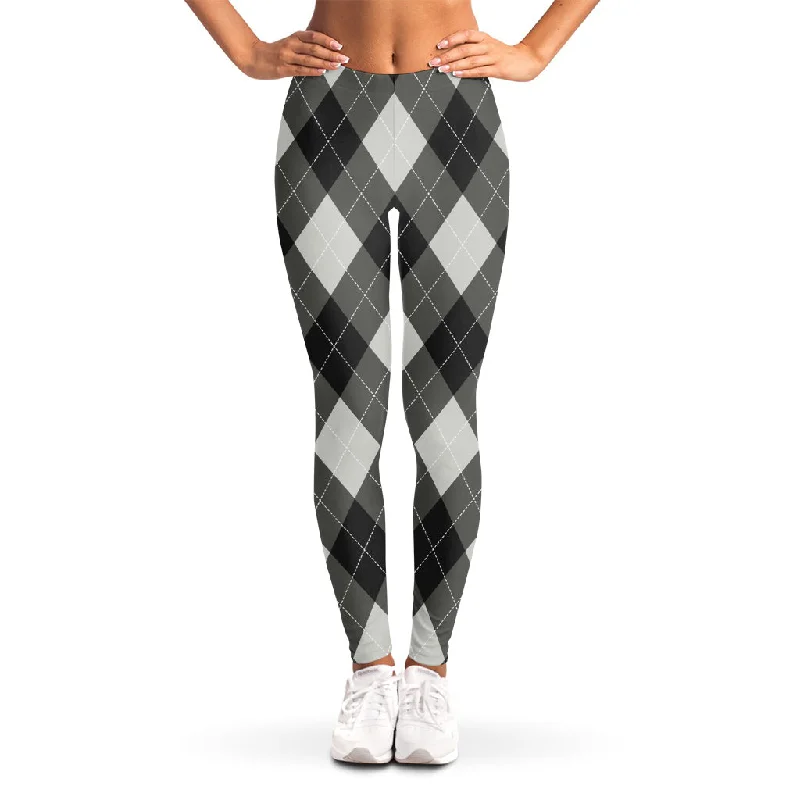 Price Reduction Shadow Grey Argyle Pattern Print Women's Leggings