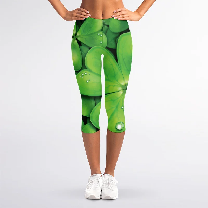 Limited Quantity Shamrock Clover St. Patrick's Day Print Women's Capri Leggings