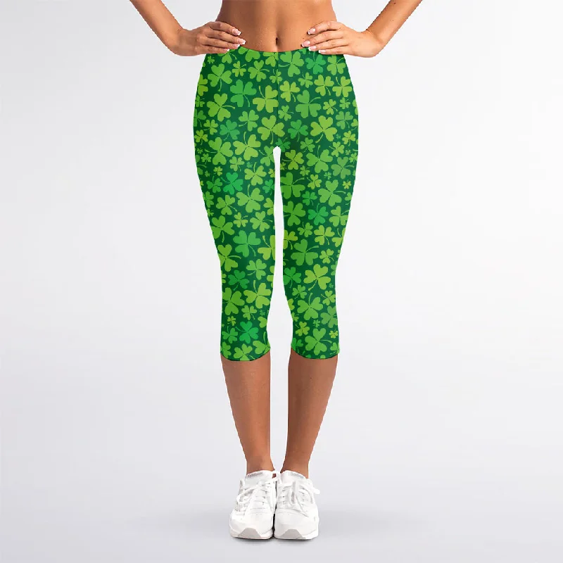 While Supplies Last Shamrock Leaf St. Patrick's Day Print Women's Capri Leggings