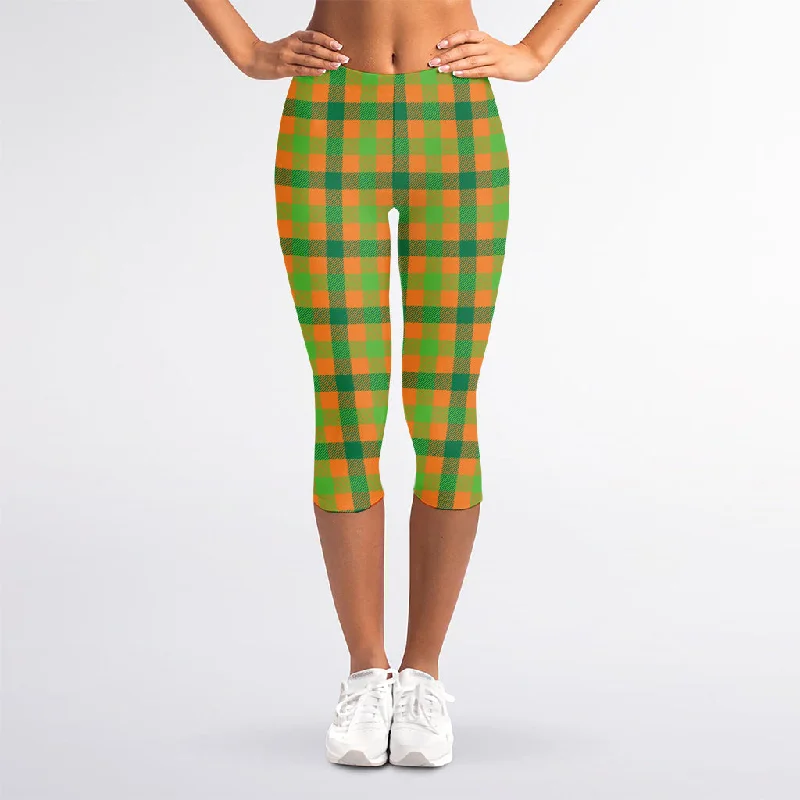 Clearance Sale Shamrock Plaid Saint Patrick's Day Print Women's Capri Leggings