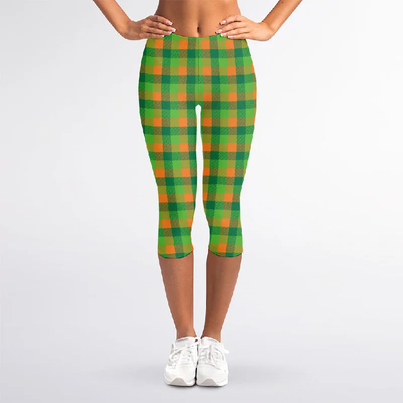 Best Seller Shamrock Plaid St. Patrick's Day Print Women's Capri Leggings