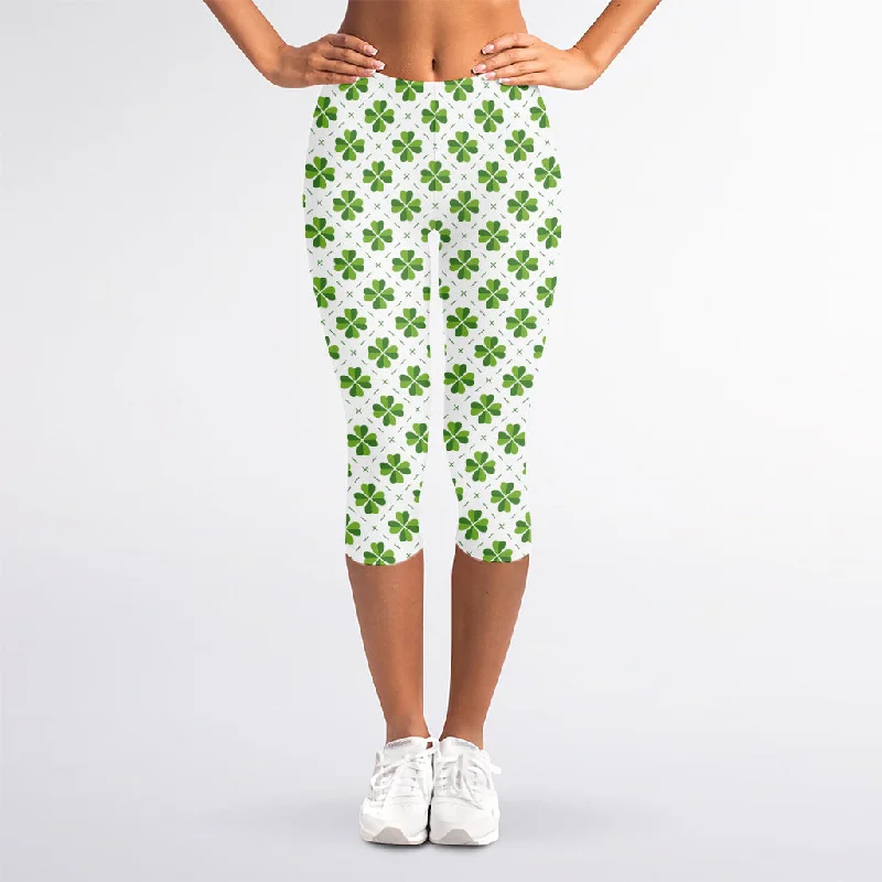 Hot Deal Shamrock Saint Patrick's Day Print Women's Capri Leggings