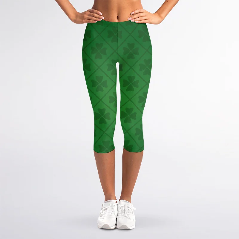 Weekend Special Shamrock St. Patrick's Day Pattern Print Women's Capri Leggings