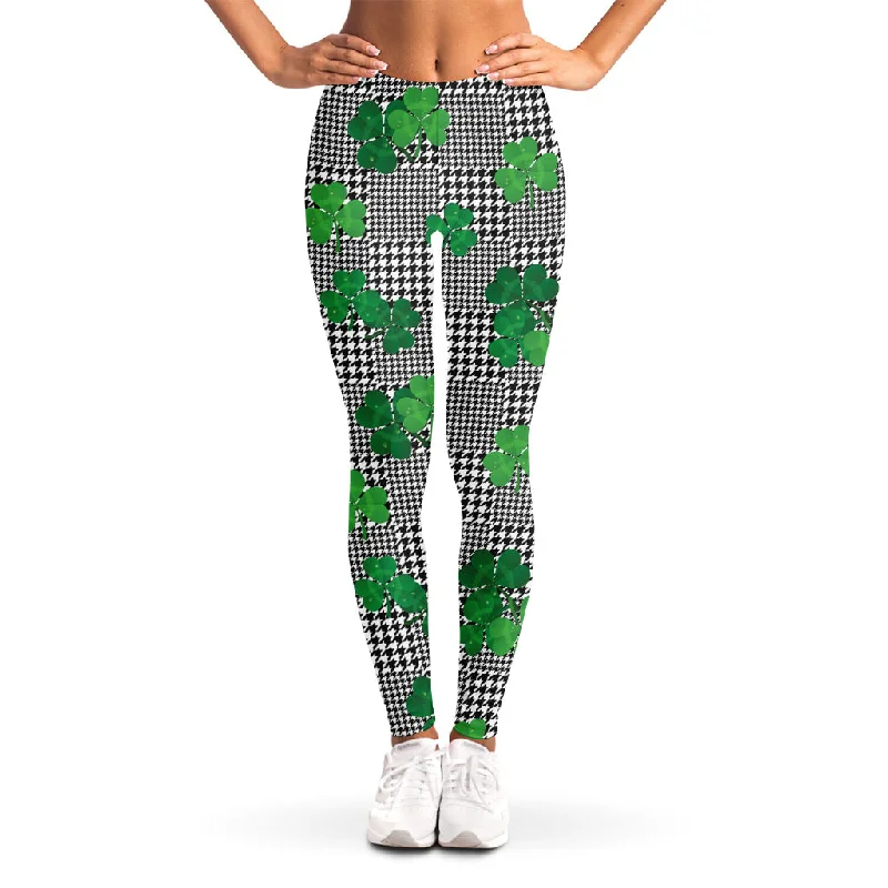 Exclusive Savings Shamrocks Houndstooth Pattern Print Women's Leggings