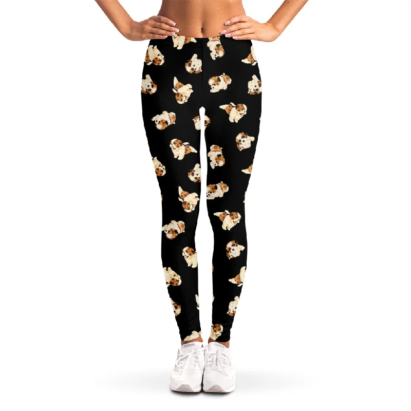 Bargain Bin Shih Tzu Puppy Pattern Print Women's Leggings