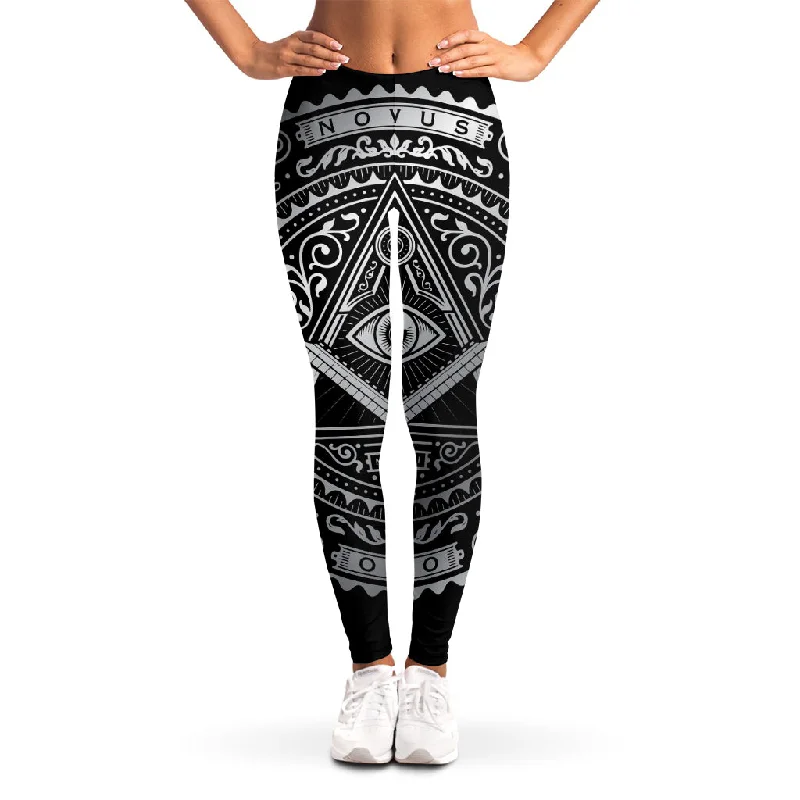 Online Exclusive Silver And Black All Seeing Eye Print Women's Leggings