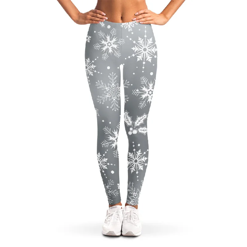 Today’s Special Silver And White Snowflake Pattern Print Women's Leggings