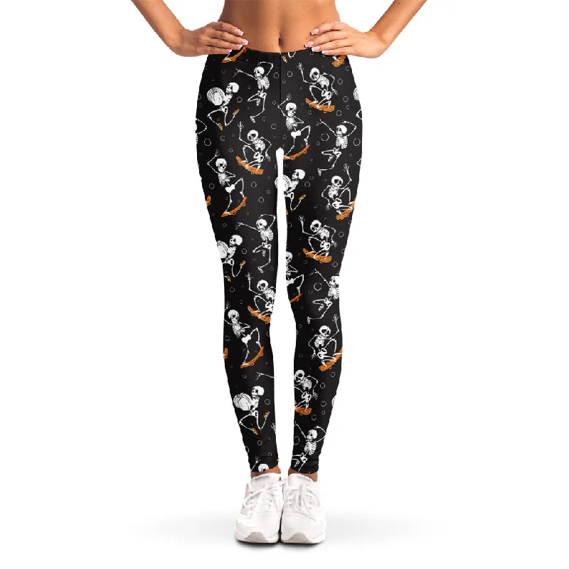 Early Bird Discount Skateboarding Skeleton Pattern Print Women's Leggings