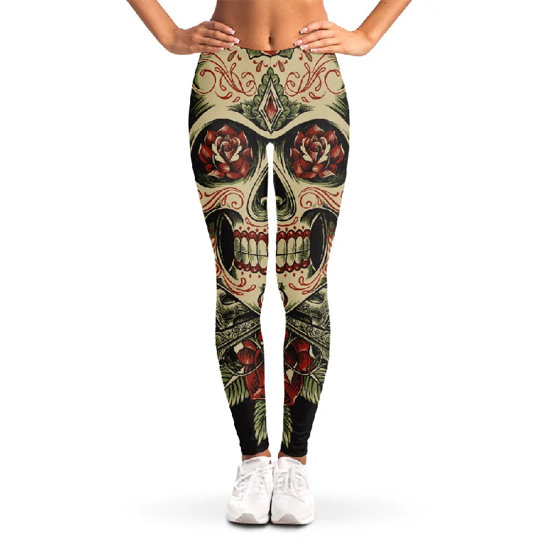 Price Drop Skull And Roses Tattoo Print Women's Leggings