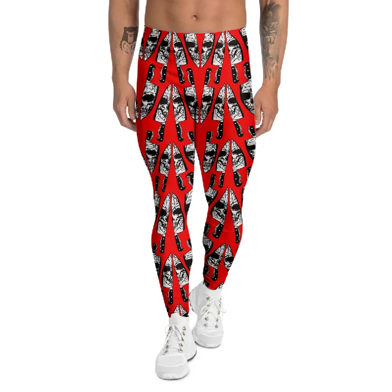 Deal Alert Skull Face Reflection Knife Print Pattern Men's Leggings