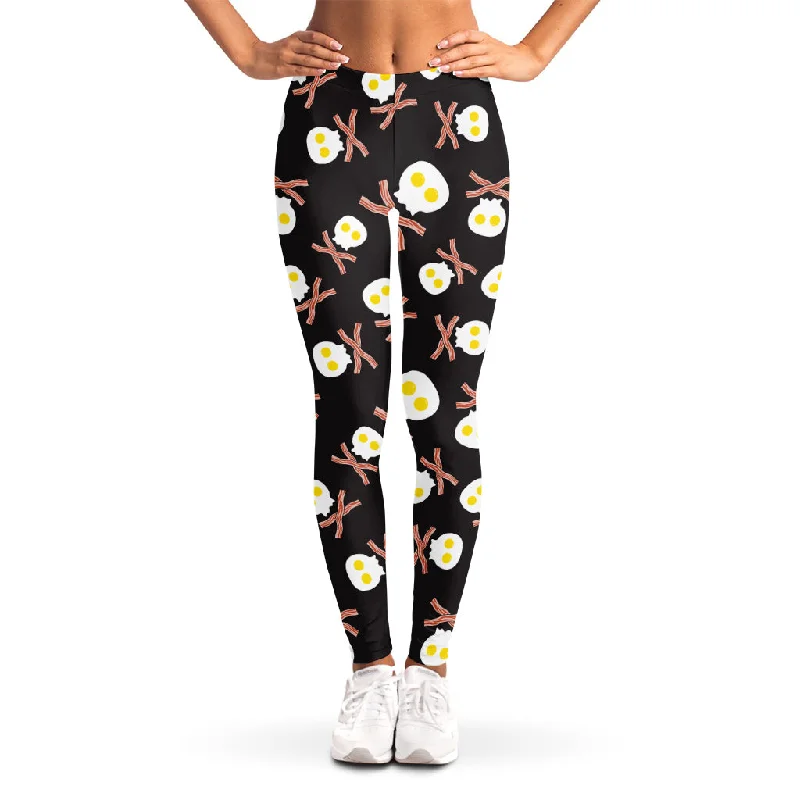 Deal of the Day Skull Fried Egg And Bacon Pattern Print Women's Leggings