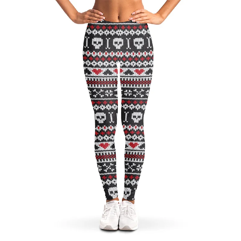 Limited Stock Skull Knitted Pattern Print Women's Leggings