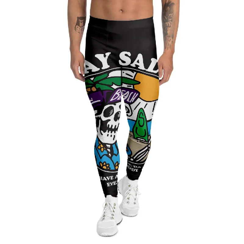 Discount Days Skull Relax On Beach Print Men's Leggings