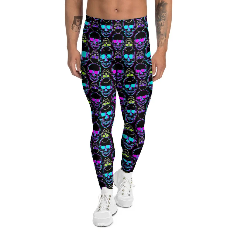 Savings Bonanza Skull Trippy Neon Print Pattern Men's Leggings