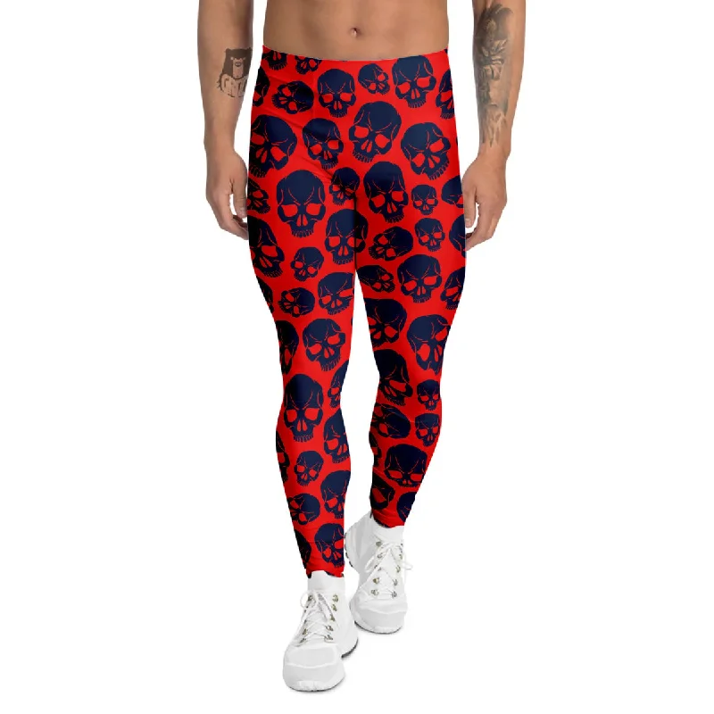 Price Buster Skulls Red And Blue Hard Rock Print Pattern Men's Leggings