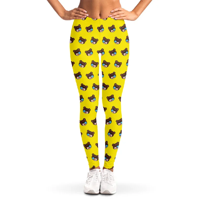 Unmissable Offer Sleeping Bear Emoji Pattern Print Women's Leggings