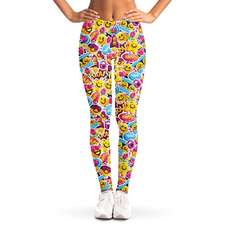 New Markdowns Smiley Faces Emoji Pattern Print Women's Leggings