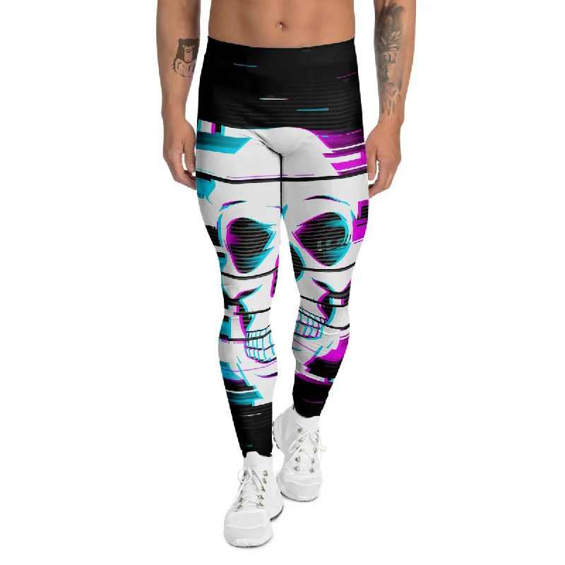 Inventory Reduction Smiling Skull Glitch Print Men's Leggings