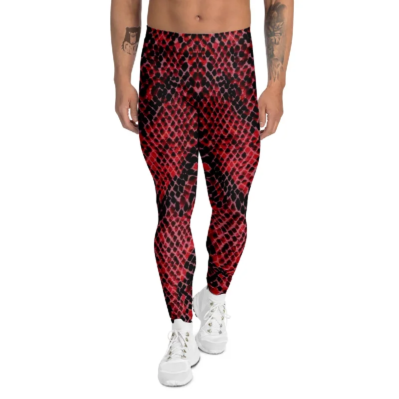Markdown Madness Snake Skin Black And Red Print Men's Leggings