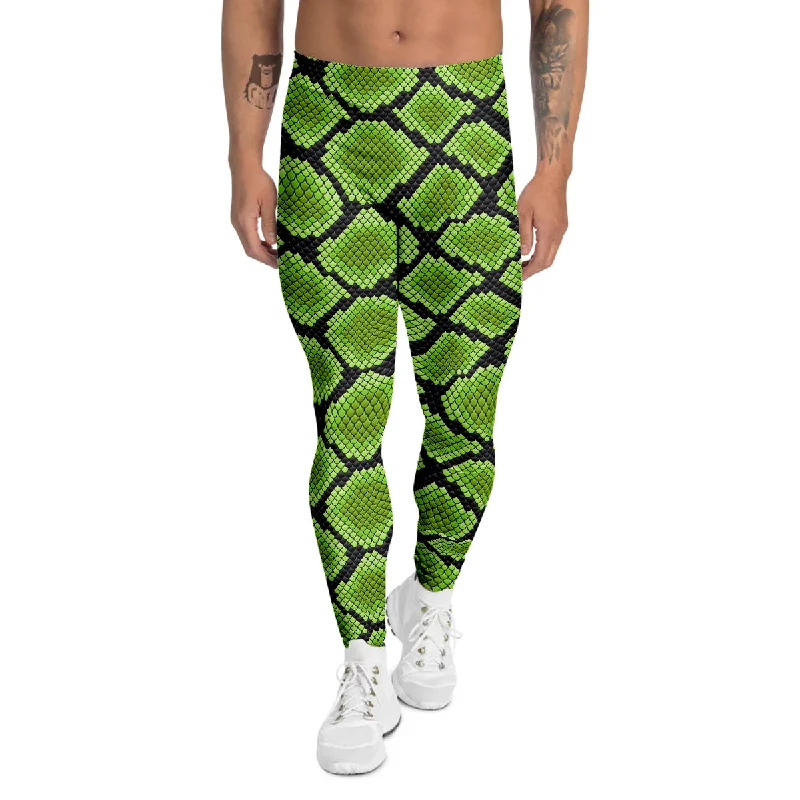 Don’t Miss Out Snakeskin Black And Neon Green Print Men's Leggings
