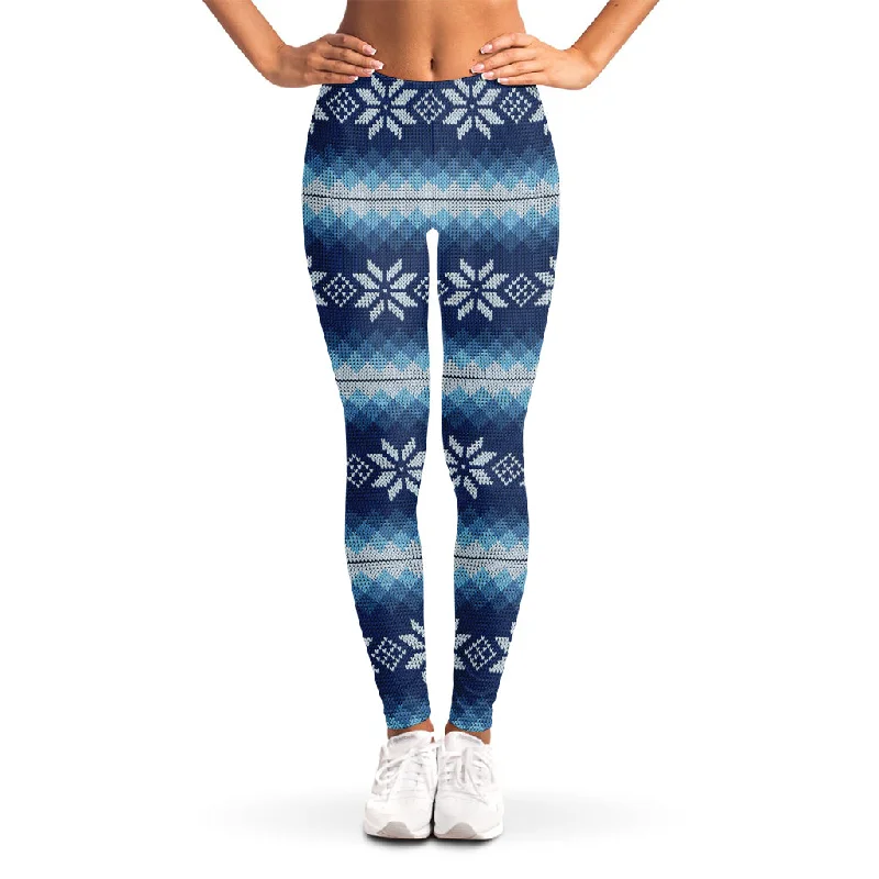 Markdowns Snow Flower Knitted Pattern Print Women's Leggings
