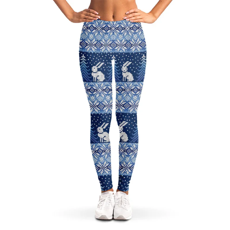 Major Savings Snow Rabbit Knitted Pattern Print Women's Leggings