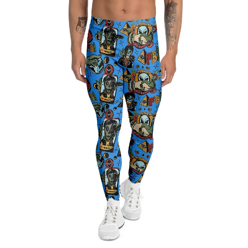 Limited Time Offer Space Alien Retro Tattoo Print Pattern Men's Leggings