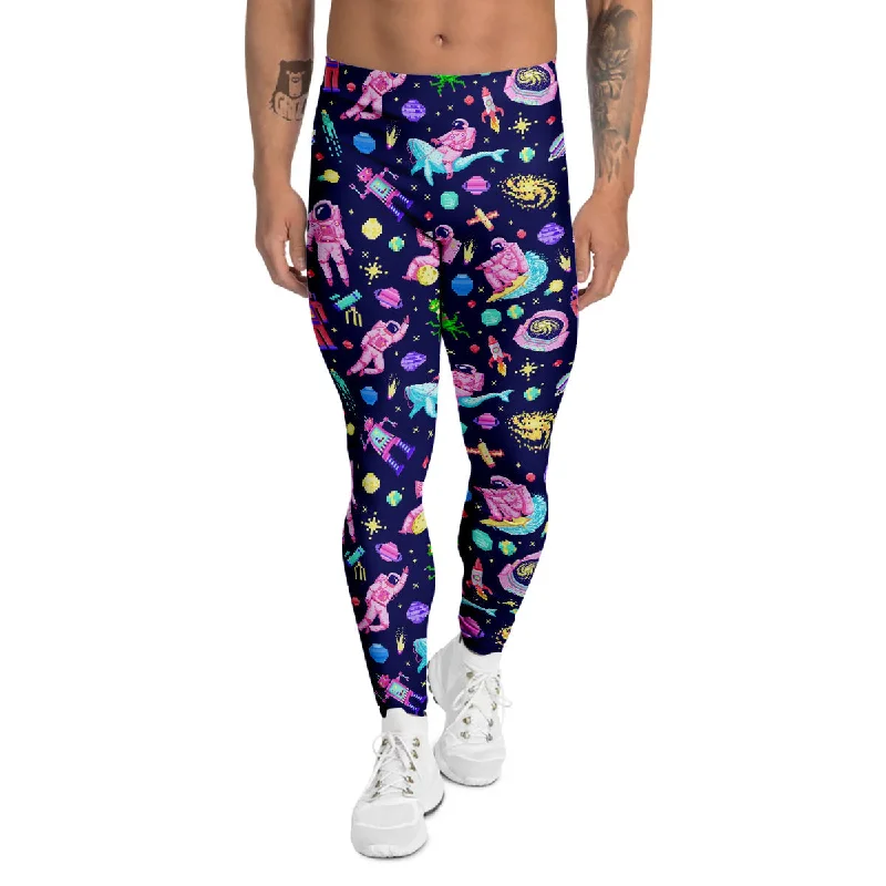 The Best Prices Space Astronaut 8 Bit Print Pattern Men's Leggings