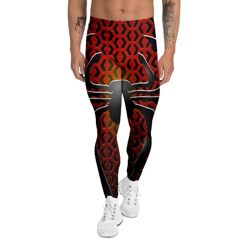 Quick Sale Spider Icon on Red Metal Print Men's Leggings