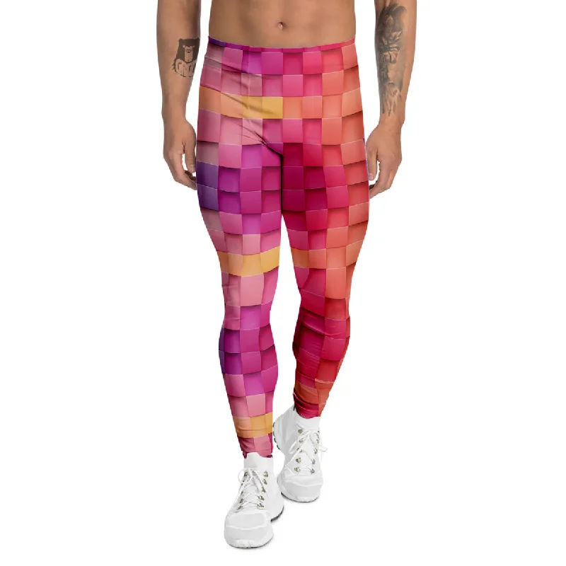 Low Prices Square Tile 3D Colorful Print Pattern Men's Leggings