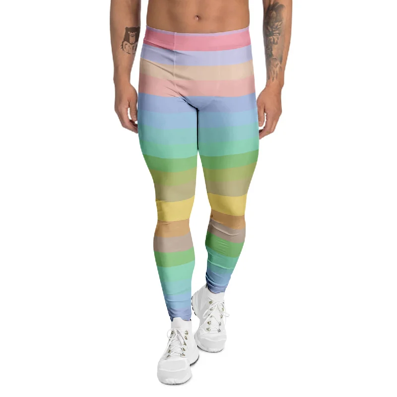 Deal Dash Stiped Rainbow Pastel Print Men's Leggings