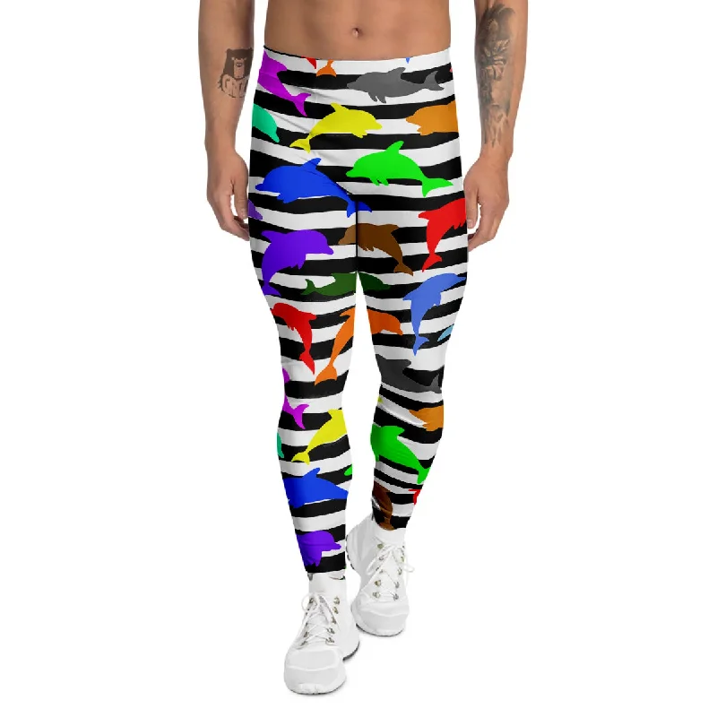 Today's Special Striped And Colorful Dolphin Print Pattern Men's Leggings