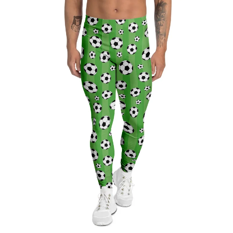 Limited Time Striped Green Football Print Pattern Men's Leggings