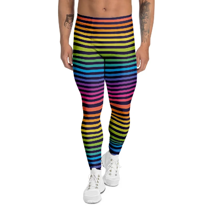 Online Specials Striped Neon Rainbow Print Men's Leggings