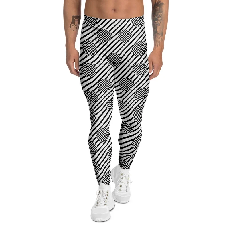 Don't Miss Stripes And Checkered Polka Dots Print Pattern Men's Leggings