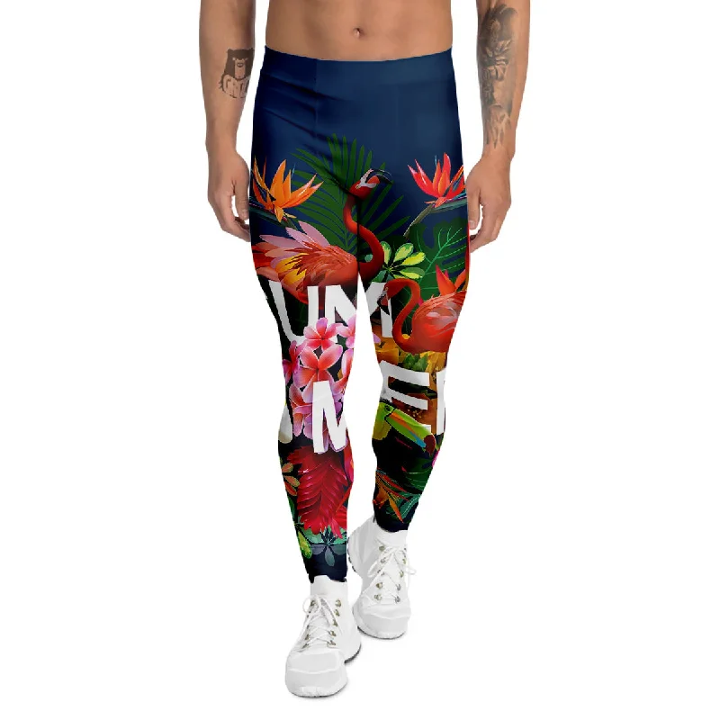 Super Deal Summer Tropical Birds And Flowers For Travel Print Men's Leggings